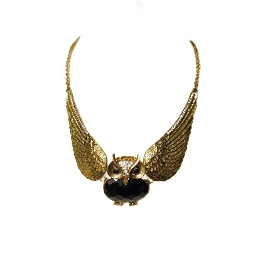 Vintage Chunky Winged Owl Bib Necklace